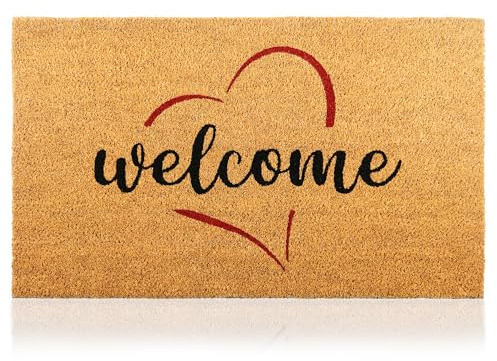 Felpudo Welcome Corazon de Fibra Coco - 70x40cm - Felpudos Antideslizantes - Felpudos Originales para la Entrada a Casa, Pasillos, Puertas de Exterior - Accesorios para el Hogar - Material Resistente
