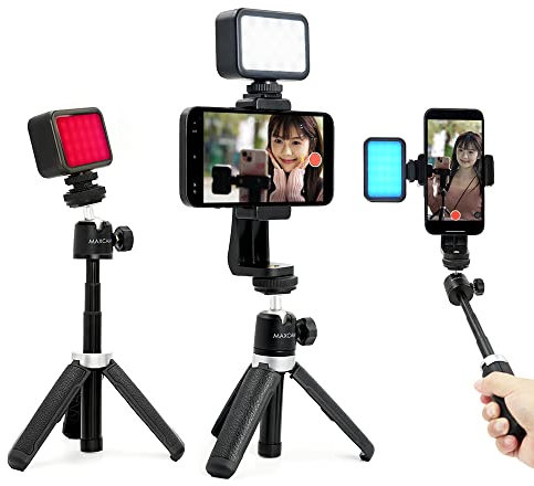 Maxcam RGB caméra Couleur Video Light kit d'accessoires Comprend Lampe RGB + Clip de téléphone + trépied, 0-360 degrés Couleur, 2500k - 9000k Option de température de Couleur