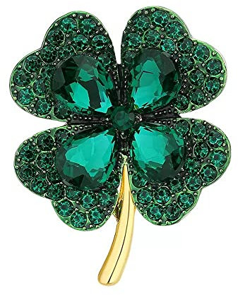 Belons Élégante Broche Trèfle à Quatre Feuilles en Cristal Strass, Porte-Bonheur Bouquet de Mariage Banquet pour Femmes Filles, Métal, Cristal