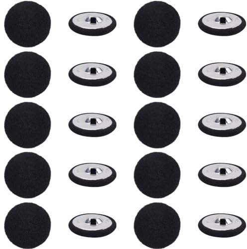 GORGECRAFT 20 botones de Terciopelo Negro de Tela Redonda Cubierta de Tela de Terciopelo Botón de Esmoquin con Vástago de Hierro para Coser Chaqueta Traje Vestido Blusa Ropa Manualidades