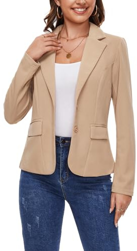 LADI TREND Women Blazer Jackets Casual Notched Lapel Suit Coat Outerwear with Buttons Pockets (Khaki L)