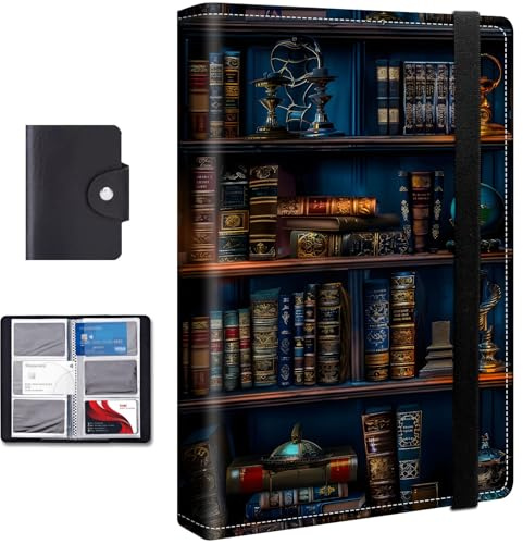 FXIANGWL Business Card Holder Book with Elastic Band, Holds 240 Cards, Large Capacity PU Leather Card Organizer with Black Card Bag, Heavy Duty Business Card Binder for Office, Red Roses on Glass