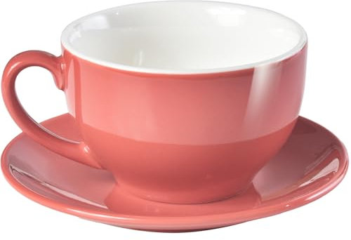 ionEgg Taza de café de porcelana con platillo de 220 ml para capuchino, café con leche y té, rosa