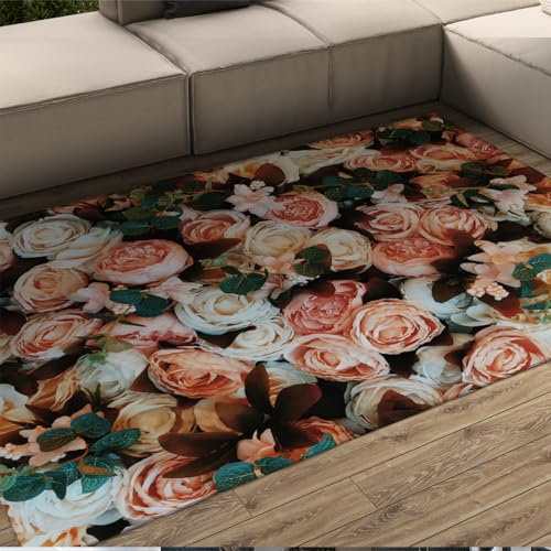 UERWOWELL Blumenteppiche im nordischen Stil rutschfeste, leicht zu reinigende Rose Romantische Böden Teppiche Valentinstag Urlaub Thema Matte für Wohnkultur 120x200cm