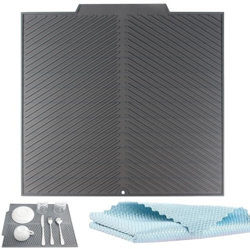 GegXcn Folding Silicone Draining Mat, Draining Board Mats, Flexible Dish Rack Mat for Countertop, Grey