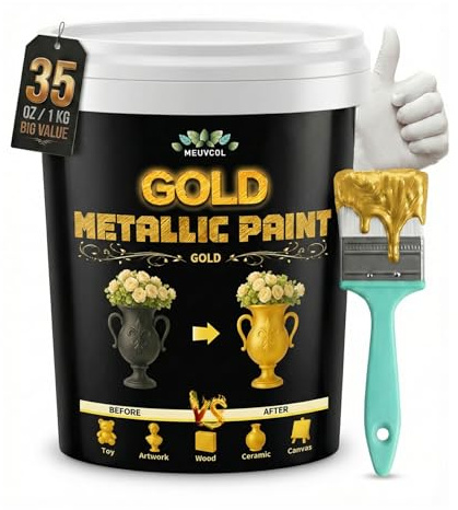 Meuvcol Gold Paint, 1000ml Metallic Liquid Gold Leaf Paint - Non Toxic Shiny Acrylic Coating for Metal, Wood, Furniture, Clay, DIY Crafts, Artwork & Home Décor