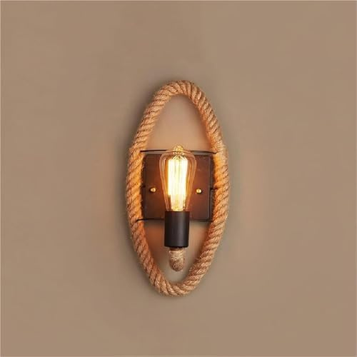 WANGMUYANG European Wall Light American Hemp Rope Iron Lights Art Wall Lights - Retro Rural Aisle Hemp Rope Wall Lamp Balcony Stairs Bedside Wall Sconce Chandelier(40 * 19cm)