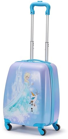 Disney Store Official trolley Frozen, 30 x 23 x 48 cm, valigia rigida blu per bambini, con manico telescopico, ruote multidirezionali, con Elsa, Olaf e motivo a fiocchi di neve