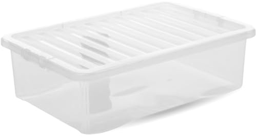 PD- 32L Clear Plastic Storage Boxes with Lids - Stackable Under Bed Storage Containers for Clothes, Toys, Shoes - Home, Bedroom, Garage, Kitchen Organization - Strong Durable Design - 60x40x18cm (1)