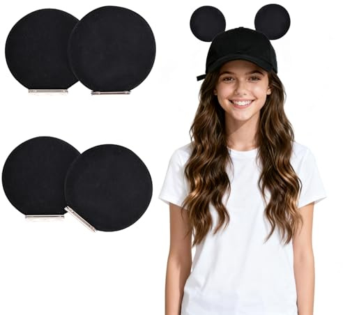 KSWNG 4 Pcs Magnetic Mouse Ears for Hats, Removable Ear Clips Decor Accessories for Caps, Men Women Families in Theme Parks