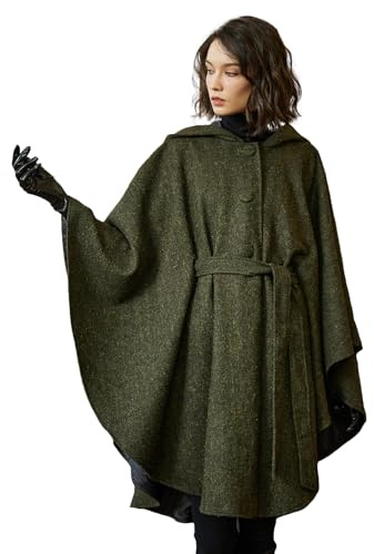 BEAUTELICATE Capa con capucha para mujer, mezcla de lana, capa medieval, poncho, talla grande, Halloween, Cloak, sin mangas, resistente al viento, cárdigan para otoño, invierno, Navidad, carnaval