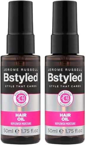 Jerome Russell BStyled Hair Oil - Protect & Moisturise Hair, Enriched with Marula Oil, UV Filters & Bond Building Technology, Vegan Friendly Hair Care, 50ml (Pack of 2)
