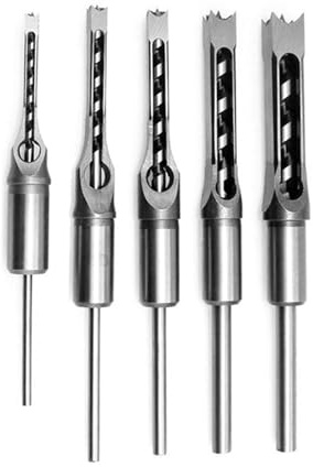 Dioche 5pcs Square Hole Drill Bit Set - High Hardness Carbon Steel Woodworking Drill Bits, 1/4 Inch to 5/8 Inch, Efficient Mortising Tools for Woodworking Projects (5pcs)