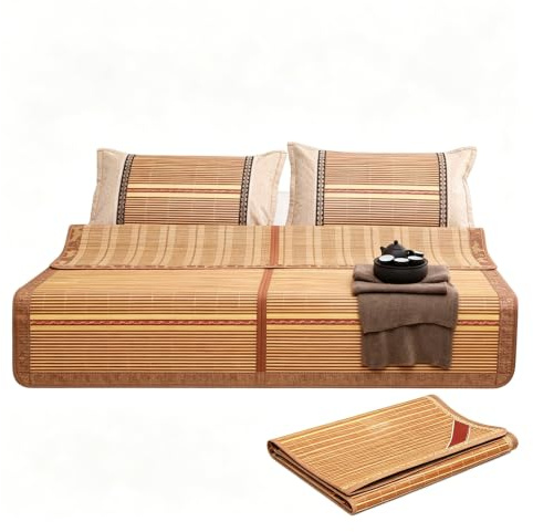MMleYN Materasso Estivo in Rattan Stuoia Rinfrescante, Stuoia di bambù Pieghevole, Topper Fresco E Liscio Traspirante per Letto Singolo di Dormitorio Scolastico(220x180cm)