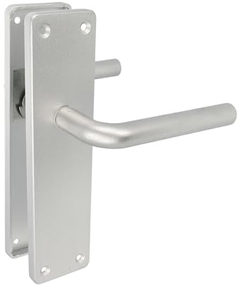 Amig Set di maniglie in alluminio argentato con placca quadrata e manico curvo per porte di passaggio e ingresso di interni ed esterni 222 x 55 mm, maniglia con maniglia decorativa e moderna