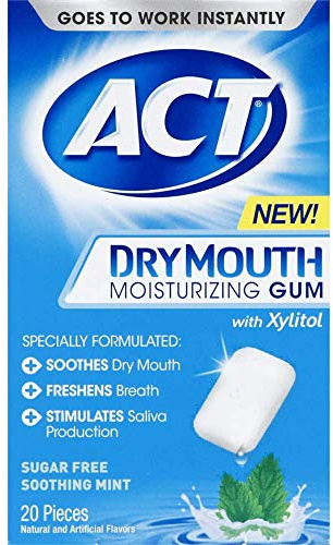 ACT Dry Mouth Moisturizing Gum, Soothing Mint, Sugar Free, 20 Count (3 Pack)