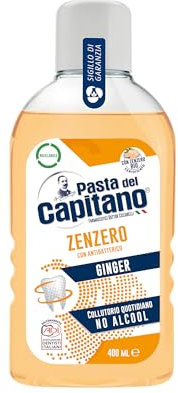 Pasta del Capitano, Ingwer Mundwasser, Alkoholfreies tägliches Mundwasser, Gewährleistet erfrischende Wirkung, Mit antibakterieller Wirkung, 100% Made in Italy, 400 ml Flasche
