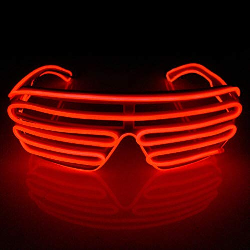 Neon El Wire LED upplysta LED-glasögon med slutare standard kontrollbox roliga fantastiska coola glasögon glasögon glasögon för jul halloween vild fest, dansboll, galna fester, raves (röd)