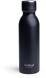 Smartshake Bohtal Doppelt isolierte schwarze Wasserflasche - 600ml Edelstahl Metall Wasserflasche für heiße und kalte Getränke BPA-freie schwarze Wasserflasche Thermo Vakuum Metall Trinkflasche