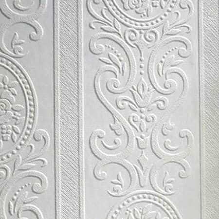 Anaglypta - Carta da parati 3D, elegante motivo vintage, stile barocco vintage, in vinile, verniciabile, colore: bianco