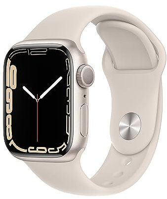 Apple Watch Series 7 (GPS, 41mm) Smartwatch - Aluminiumgehäuse Sternenlicht, Sportarmband Sternenlicht - Regular. Fitnesstracker, Blutsauerstoff und EKGApps, Always-On Retina Display, Wasserschutz