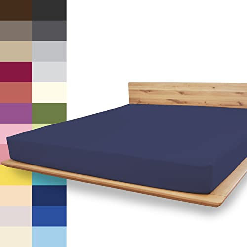 JONA SLEEP® Premium Spannbettlaken (180-200 x 200 cm) Jersey Baumwolle Dunkelblau - 220 g/m² - ÖKO-TEX 100 zertifziert - Made in Austria