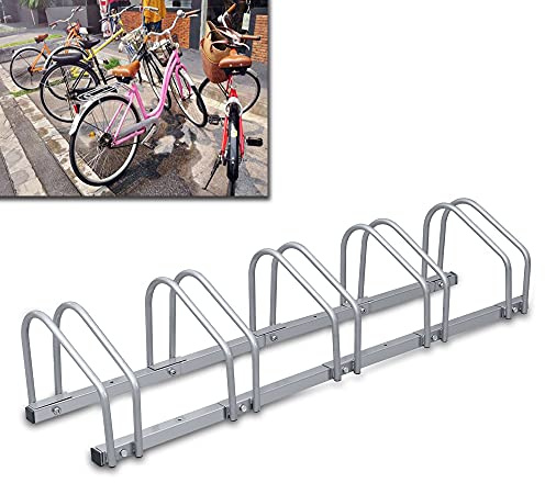 SWANEW Fahrradständer Aufstellstände für 5 Fahrräder Boden Wand Montage Metall Platzsparend mit 35-55 mm Reifenbreite Mehrfachständer Platzsparend 130 * 32 * 26cm