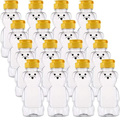 ANUBE 16 Pack 8 oz Plastic Bear Honey Bottle Jars, Honey Squeeze Bottle Empty with Flip-top Lid for Storing and Dispensing