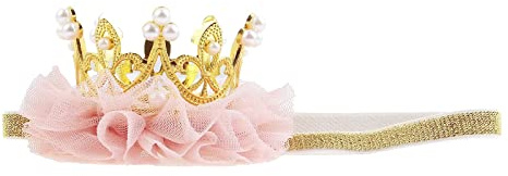 Nishine Princess Toddler Girls Crown Tiaras Baby Elastic Birthday Party Crown Headband Photo Props Gift (Pear&Gold)