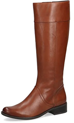 CAPRICE Bottes femme hautes à talons en cuir élégantes, Marron (Cognac Nappa), 42 EU