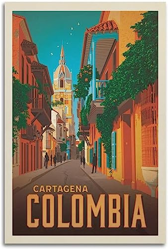WEYUE Cuadros decorativos Cartel de viaje Vintage de CARTAGENA COLOMBIA, pintura de lienzo, carteles de pared, pinturas decorativas Sin marco 40x60cm