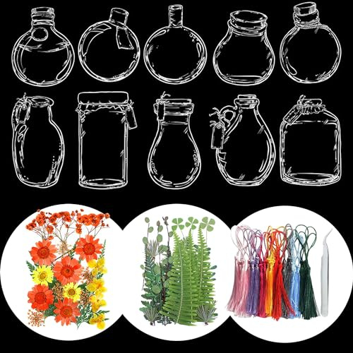 Cayway bokmärkessats, transparent bokmärke och naturligt torkad blomma, gör-det-själv handgjord flaskformad blommig bokmärken rolig flaska bokmärken för (60 st)
