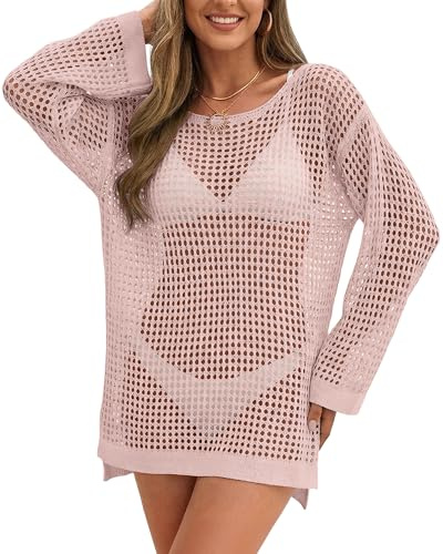 Beach Cover Up Women Beach Dress Summer Crochet Top Bikini Cover Ups Beachwear Sexy Swimwear Pink