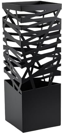 Dönges Premium Regenschirmständer aus Metall mit Abtropfschale & Haken | Platzsparend 15x15x45 cm | Schirmständer in elegantem schwarz | Werkzeuglose Montage | Ideal für Regenschirme, Wanderstöcke