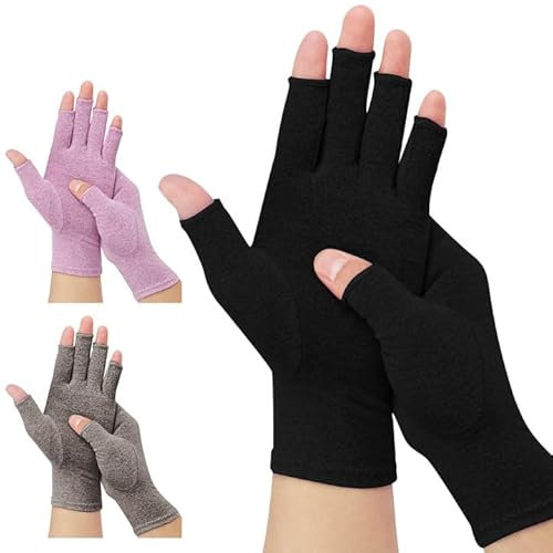 Arthritis Handschuhe, Kompressionshandschuhe,Compression f¡§1r Rheumatoide & Osteoarthritis - bieten arthritische Gelenkschmerzen Linderung der Symptome,Halb Fingerlose Handschuhe (Leinengrau, S)