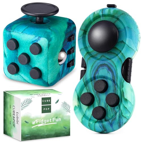 Lubibi 2Pcs Fidget Toy ,Grün Anti-Stress Würfel Spielzeug, Grün Fidget Pad Controller, Anti-Estrees Würfel mit 6Seiten Funktion, Kleine Geschenke für Kinder und Erwachsene Stressaubbau bei Nervösität