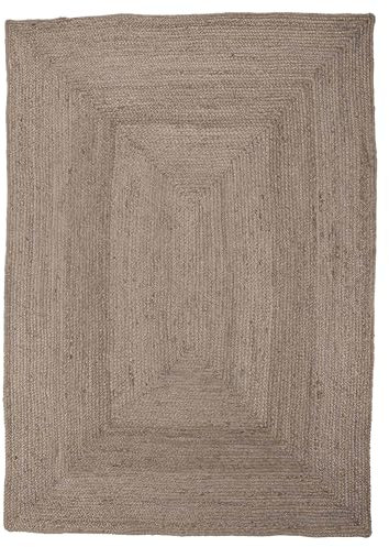 carpetfine Juteteppich Nele Taupe handgewebt aus Jute Rechteckig 140x200 cm | Moderner Naturteppich Uni im Boho - Style Flachgewebe Teppich für Wohnzimmer und Schlafzimmer