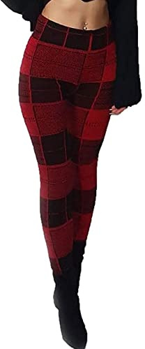 deevan Women's Chunky Cable Knitted Trousers, Ribbed Knitted Warm Winter Thick Leggings, Stretchy Jegging Pants (UK, Numeric, 12, 14, Regular, Regular, Red Tartan)
