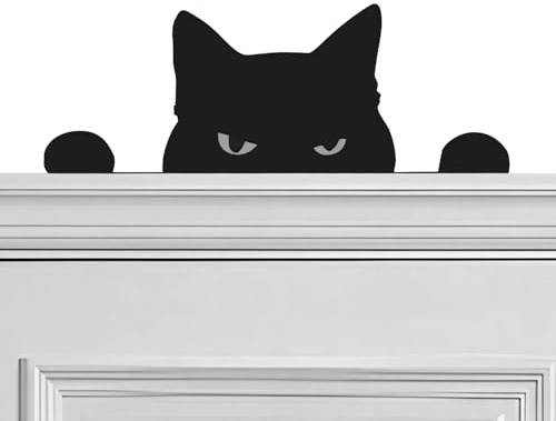 Targa decorativa in legno a forma di gatto nero, decorazione per porte e finestre, regalo divertente per gli amanti dei gatti
