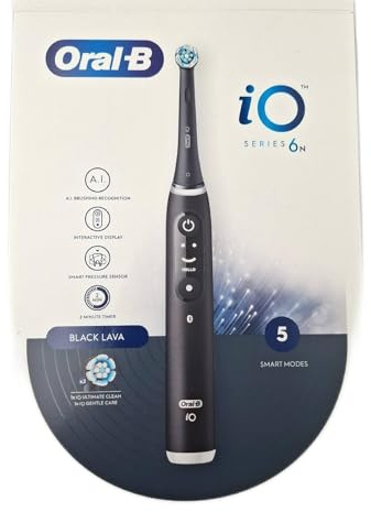 Oral-B iO 6 Spazzolino Elettrico Ricaricabile, 2 Testina di Ricambio, Nero - 2 Testine di Ricambio per Spazzolino Elettrico, Custodia da Viaggio + 1 Dentifricio Advanced Rigenera Smalto, Pulizia Denti