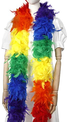 Larryhot Boa de plumas arcoíris de 60 g, 2 yardas, plumas de pavo para fiestas, Navidad, centros de mesa de boda, disfraces, conciertos, mascotas y decoración del hogar (arcoíris), Arco Iris, 80G