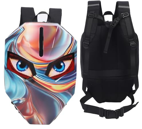 LLED-motorcykelryggsäck, vattensäker DIY-programmering Knight Eyes Hard Shell Laptopväska med stor kapacitet och 60x48 upplösningsskärm19,5x15,0x7,9 tum