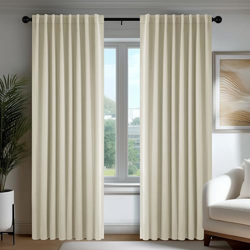 Deconovo Tende Oscuranti per Interni 140x270 cm, 2 Pezzi, Beige Chiaro - Termiche Isolanti e Moderne con 3 Modi di Montaggio - Ideali per Finestre Camera da Letto e Soggiorno