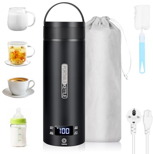 Dreamhigh® Hervidor Eléctrico Pequeño de Viaje, 450ml Calentador de Agua Portatil, 300W Pava Electrica Control Temperatura (45℃/ 55℃/ 80℃/ 100℃), Tetera Electrica para Té, Café y Leche (220V)