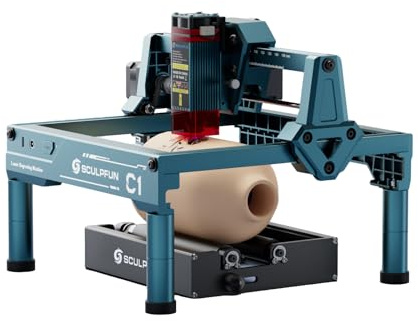 SCULPFUN C1 Mini Laser Gravyrmaskin med RA MINI laserrotationsrulle, 3 W lasergravyrmaskin, 0,04 mm hög precision lasergravering, 360° rotation cylindrisk