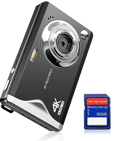 Digitalkamera CCN, 48MP 1080P FHD Fotokamera mit 3,0 Zoll Bildschirm, 16X Digitalzoom Tragbar Kompaktkamera mit 32GB TF-Karte, USB-Kabel, für Teenager Erwachsene Anfänger, Schwarz