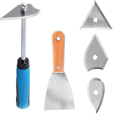 Samlonge grattoir peinture triangle en acier inoxydable, grattoir peinture bois avec lames de rechange (triangle + combinaison + cœur), triangulaire Crochet de rasage pour Nettoyage Cuisine Maison