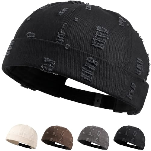 WULIQIUQIU Docker Hat for Men Brimless Dome Hats Sailor Hat Vintage Beanie Cap Black