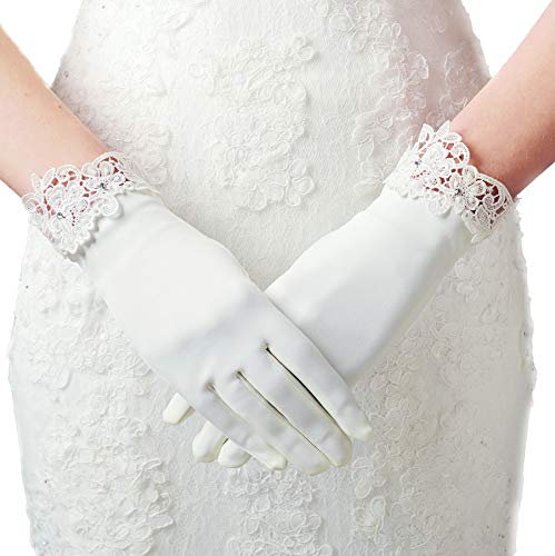 BABEYOND Short Satin Opera Gloves for Women Lace Cuff Tea Party Gloves