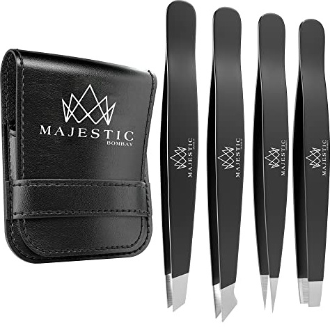 Majestic Bombay Fine Point + Slant Tweezers – Precision, Needle Nose, Surgical Tweezers for Women & Men – Splinter, Ticks, Facial, Brow & Ingrown Hair Removal
